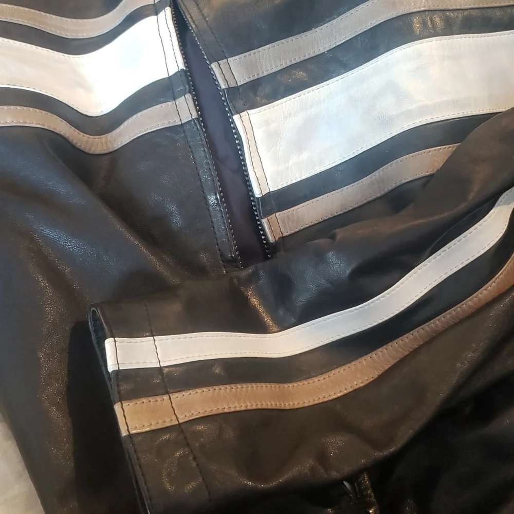 Phineas Cole Leather Riding Jacket with Stripe, Dark Blue - Picture 8 of 10